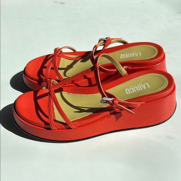 Labucq Red Wedge Sandals - Picture 7 of 16